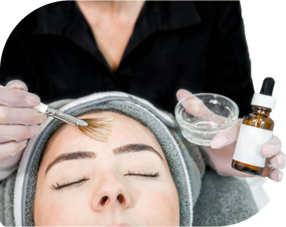 Woman receiving a chemical peel treatment at Facials & Skincare by Debbie in Orange County, CA.