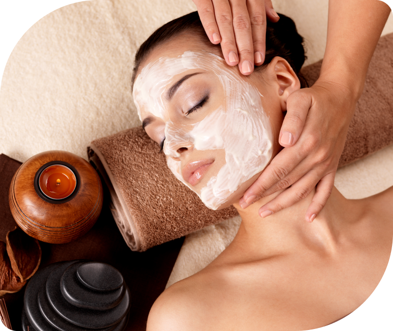 Woman receiving a relaxing facial treatment at Facials & Skincare by Debbie in Orange County, CA.